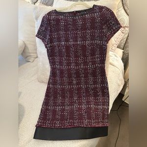 St. John Tweed Metallic Dress with Leather Trim size 6